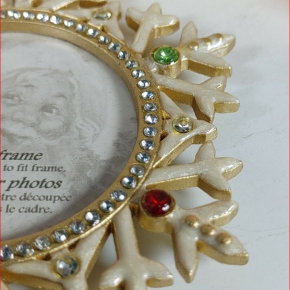 Bejewelled Enamel Snowflake Christmas Photo Frame Ornament 2x3" - Picture 2 of 2